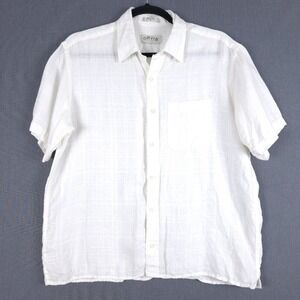 Orvis Linen Shirt Mens XL White Woven Gauzy‎ Lightweight Button Short Sleeve
